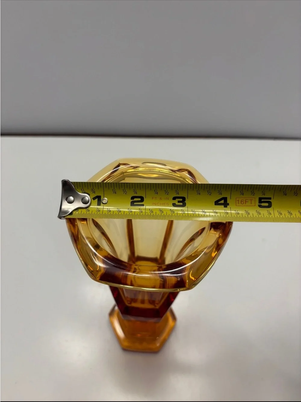 Vintage Amber Crystal Trumpet Vase